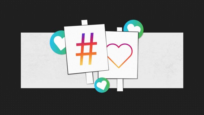 White Cards Displaying Instagram Branded Hashtag And Heart Surrounded By Green Love Heart Reactions. 