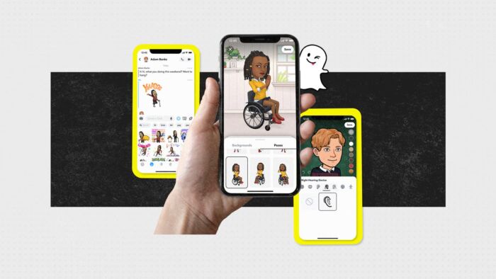 New Snapchat Bitmojis With Assistive Devices On Mobile Screens - Cane, Wheelchair And Hearing Aid. 