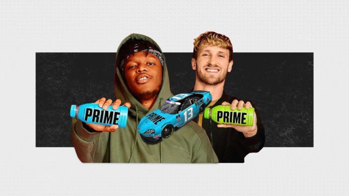 Ksi And Logan Paul Holding Their Energy Drink 'Prime' And The New Nascar Design With Prime Branded Sponsor.