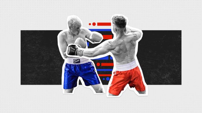 Youtubers Jake And Logan Paul Boxing - Black And White Image Other Than Red And Blue Shorts.