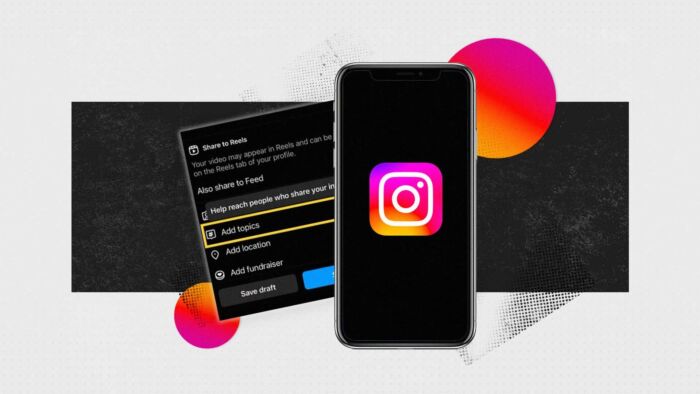 Phone Displaying Instagram Logo And Share To Reels Topics Option
