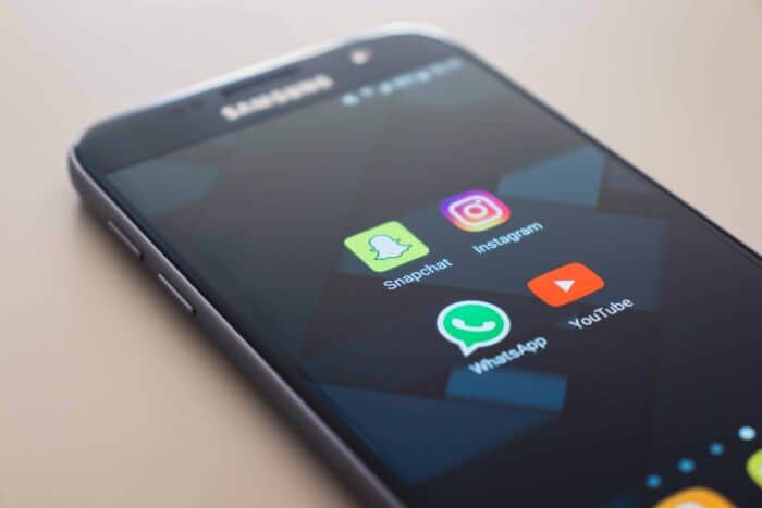 Mobile Phone Showing Snapchat, Instagram, Whatsapp And Youtube Apps