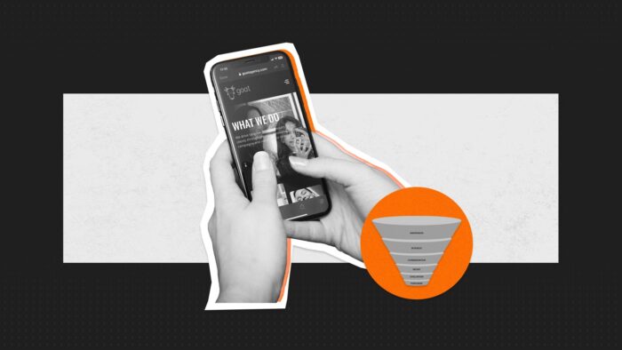 Mobile Phone Displaying Goat Website And Influencer Marketing Funnel