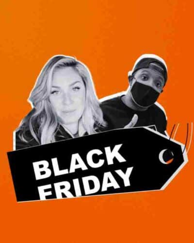 Two Influencers In Black And White, Behind A Label That Reads 'Black Friday'